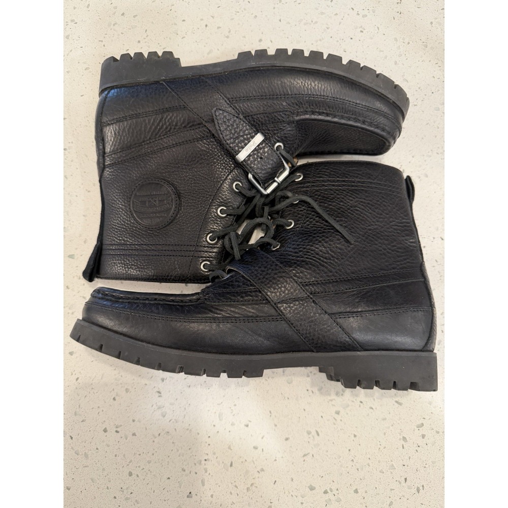 VTG Polo Country Ralph Lauren 90s Ranger Boots Black Pebbled Leather Buckle VNDS - Picture 4 of 10